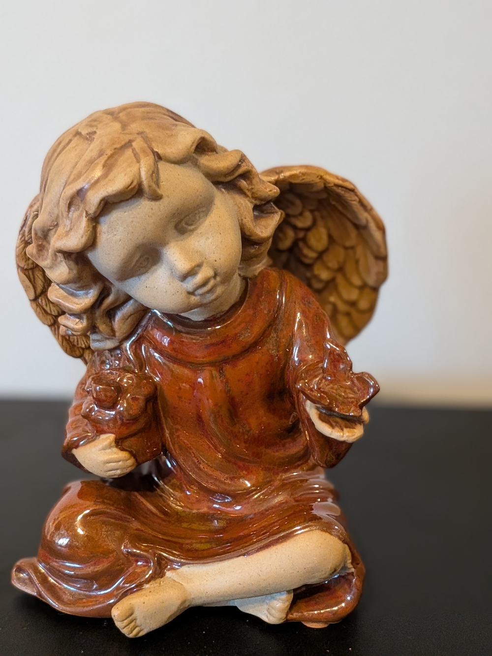 Red Terracotta Glazed Angel Figurine